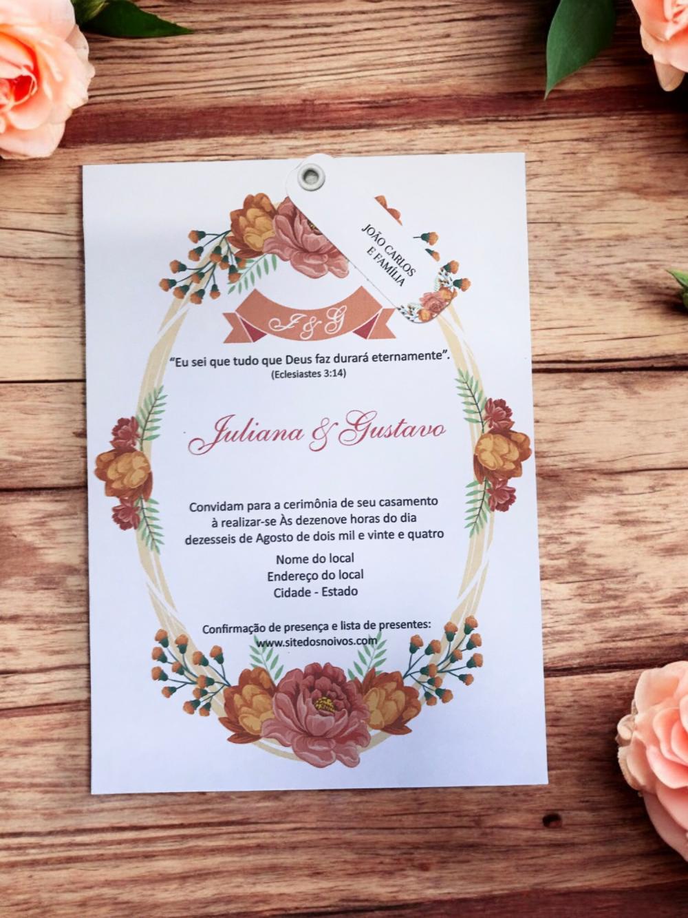 Convite de Casamento floral peach fuzz