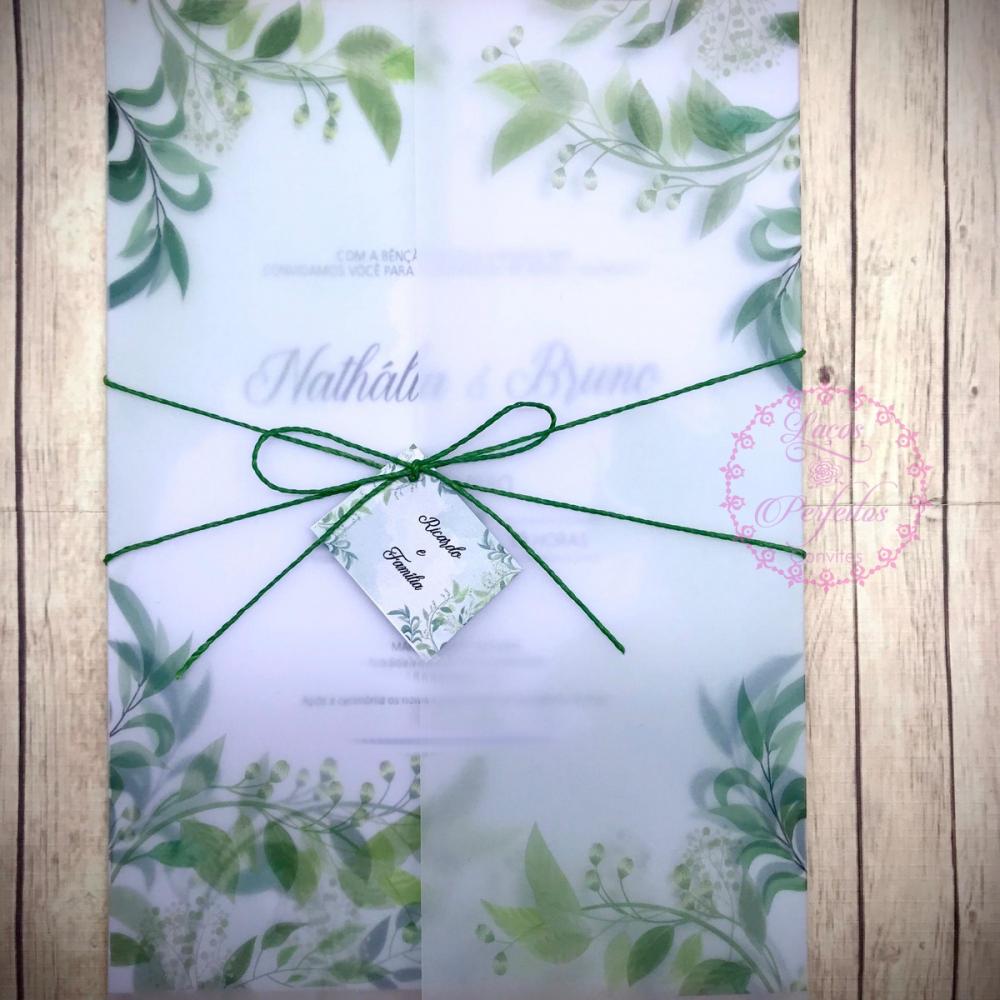Convite de Casamento Papel Vegetal Folhagens