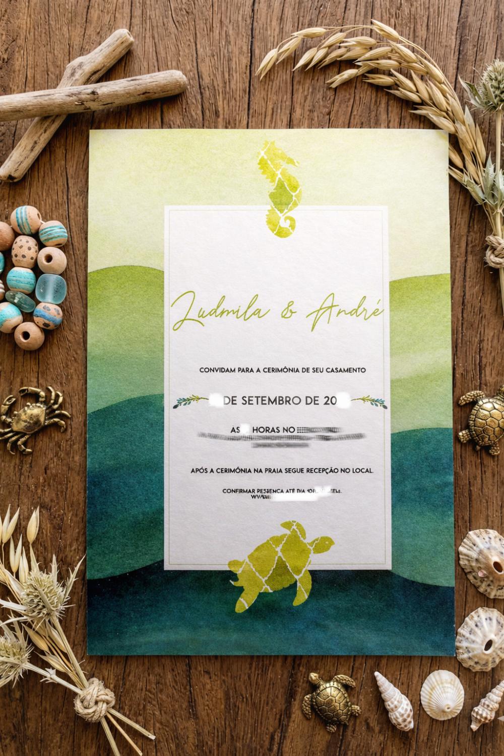 Convite Casamento papel vegetal  Animais Marinhos