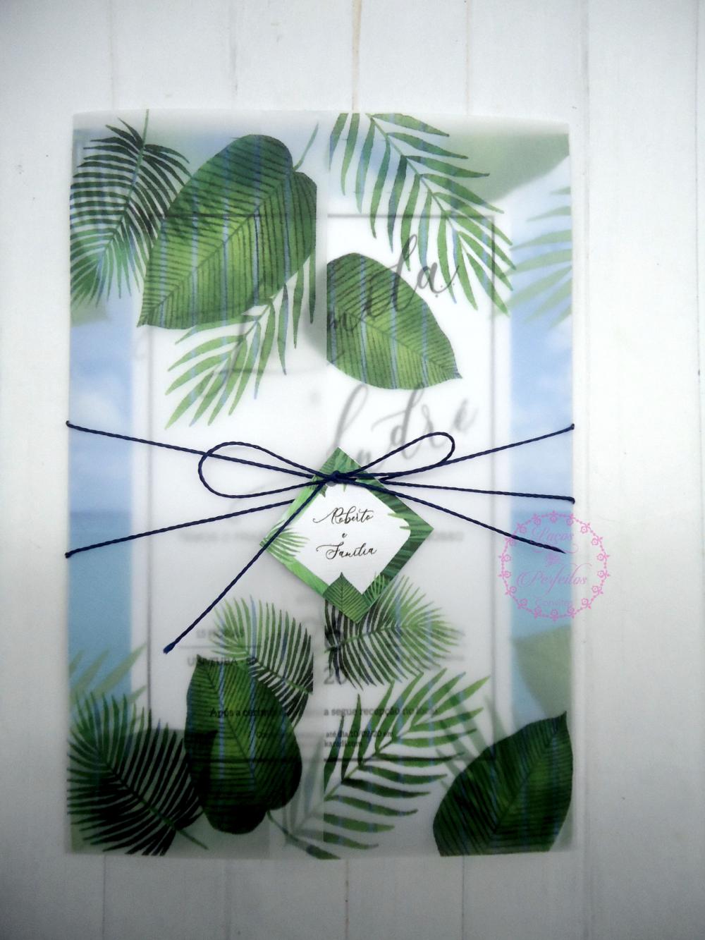 Convite de Casamento papel vegetal Praia Tropical