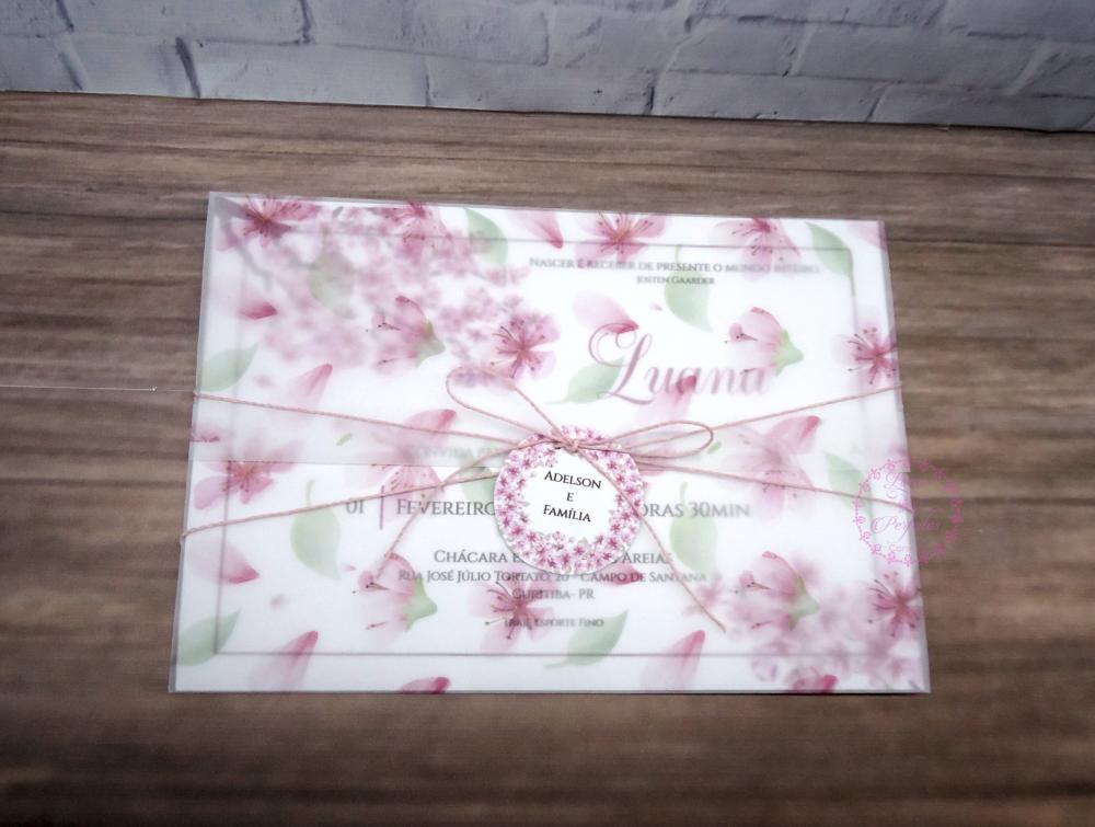 Convite de 15 Anos Cerejeira Sakura com Envelope Translúcido