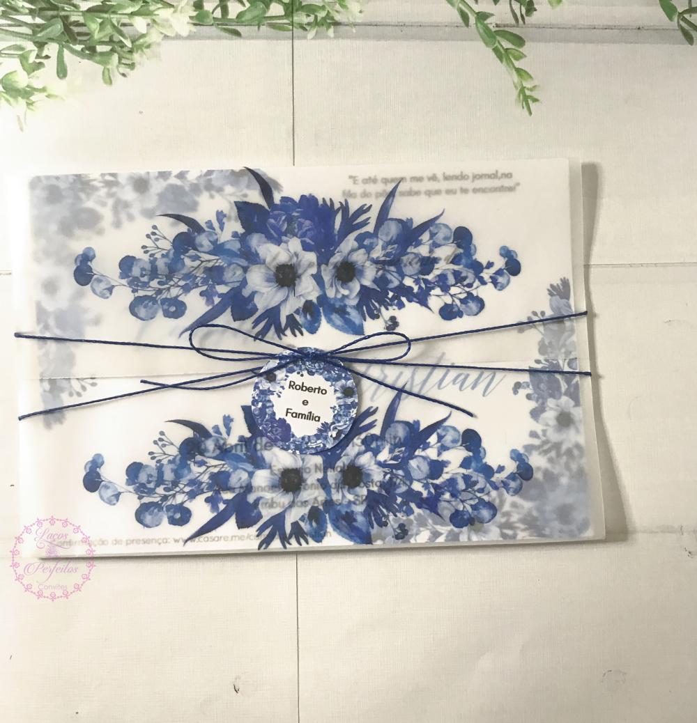 Convite De Casamento Floral Azul Real