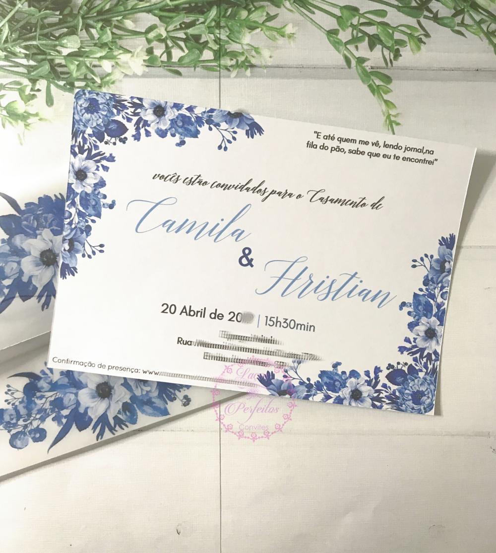 Convite De Casamento Floral Azul Real
