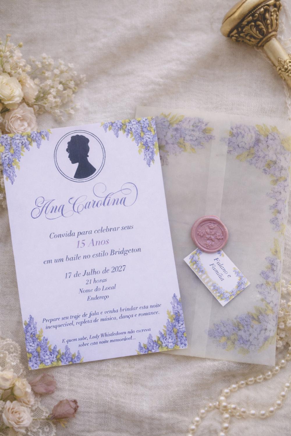 Convite 15 Anos Bridgerton Jornal Lady Whistledown com Lacre de C