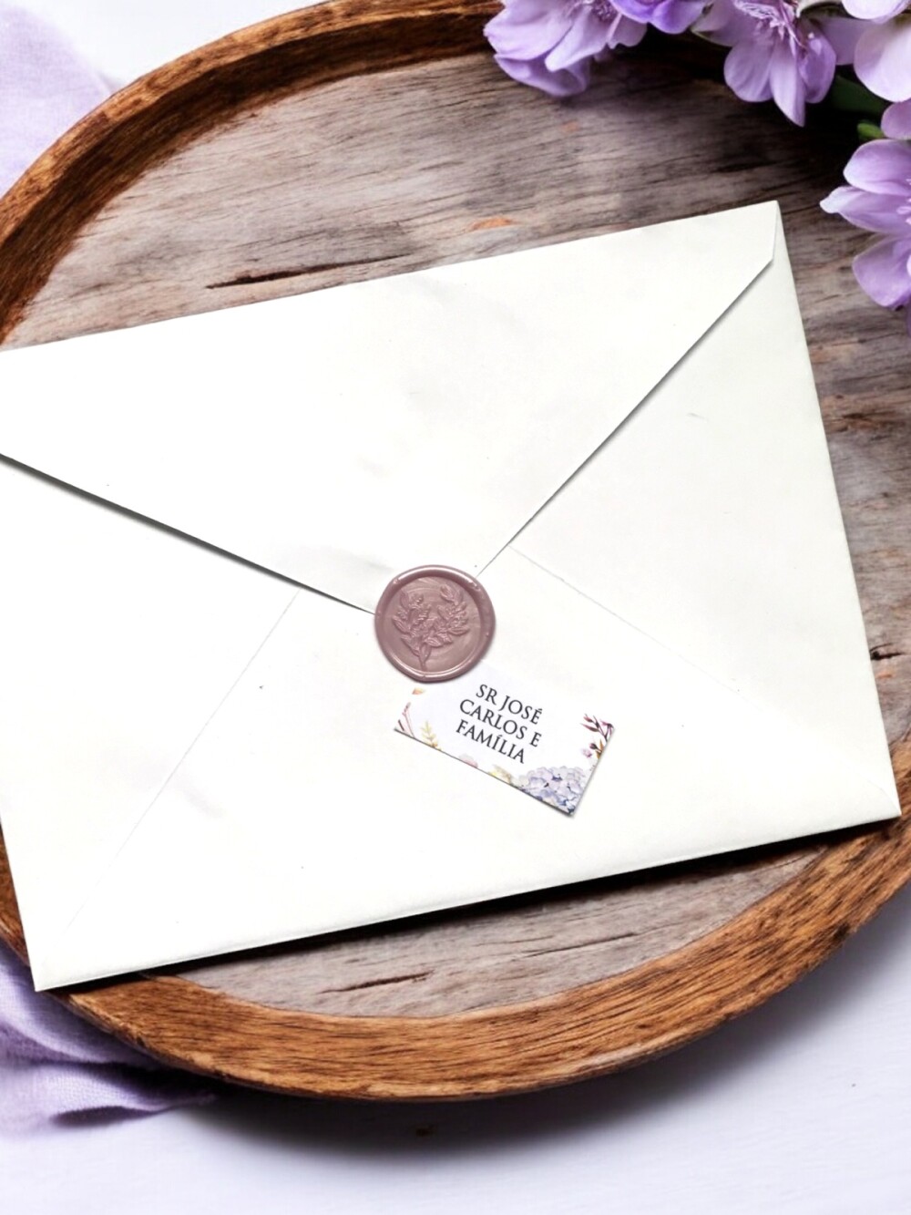Convite de Casamento Floral Hortênsia com Envelope Forrado, Lacr