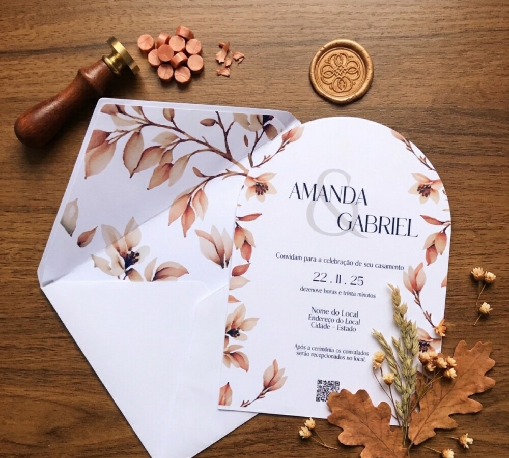 Convite de Casamento Floral Tons Terrosos e Terracota