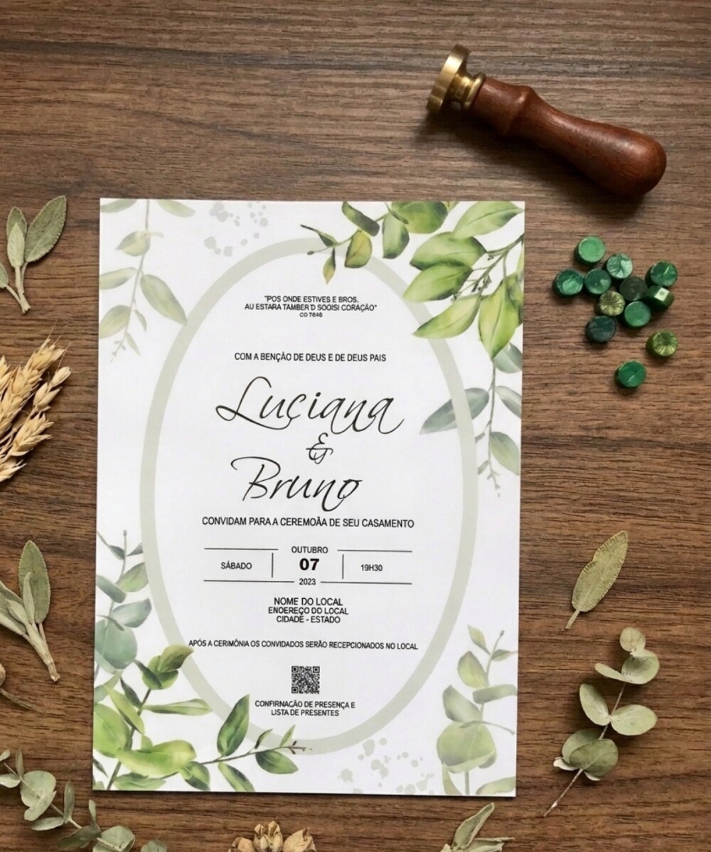 Convite de Casamento Botânico Verde-Oliva Eucalipto |Convites La
