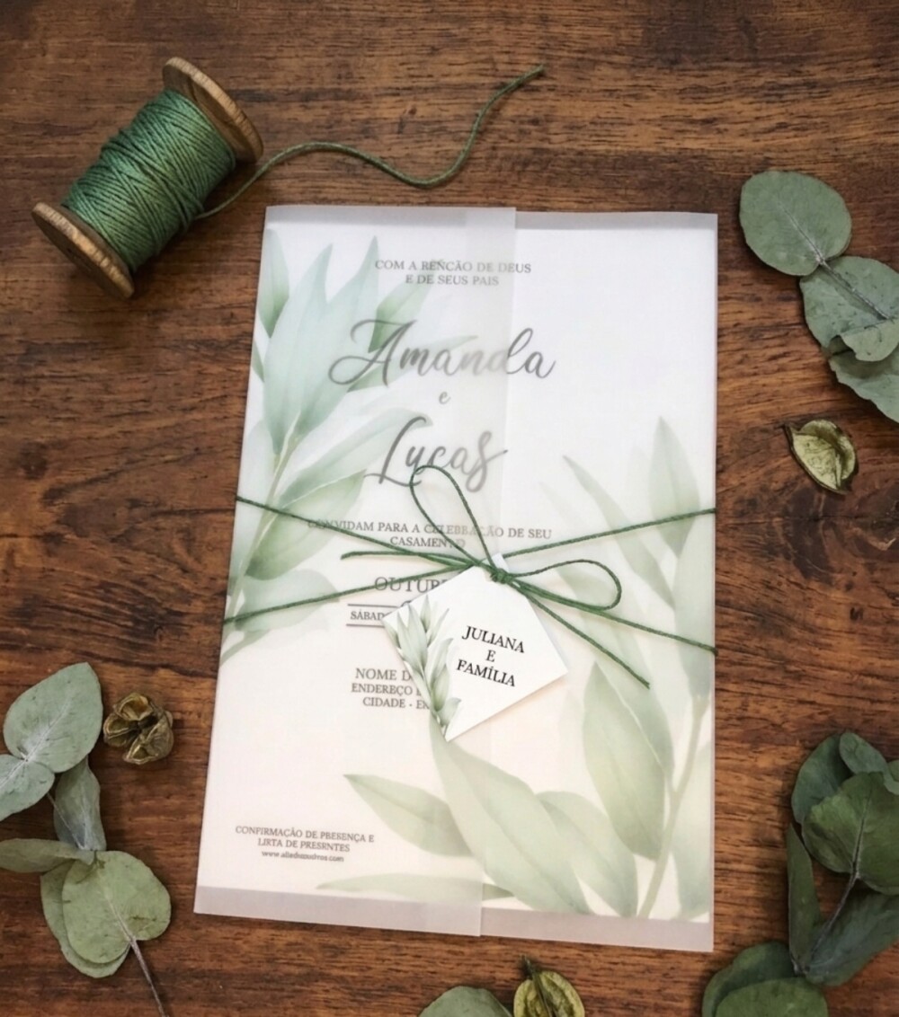 Convite de Casamento Botânico Eucalipto |Convites Laços Perfeit