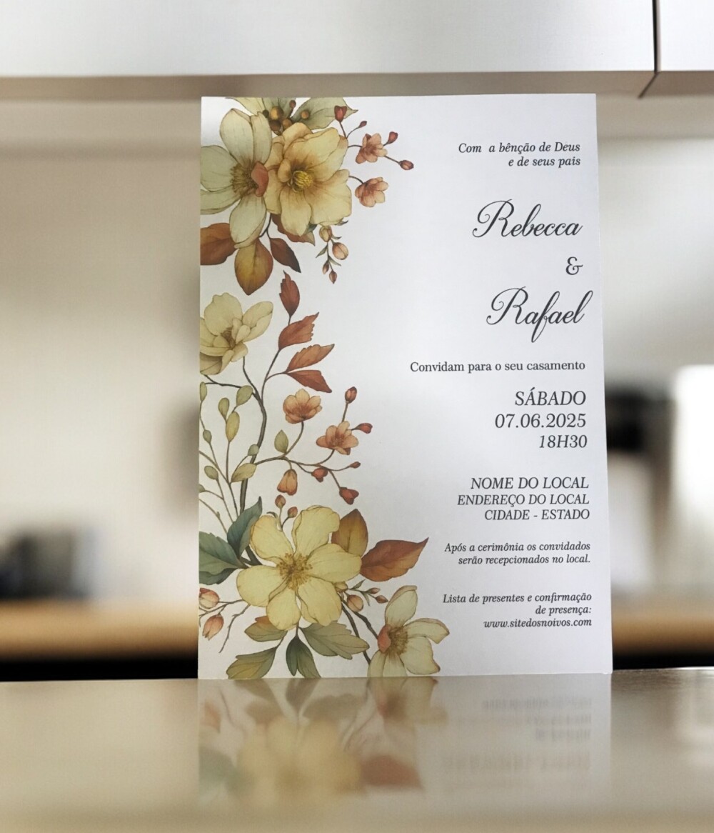 Convite de Casamento Floral Terracota e Fita Artesanal | [Laços