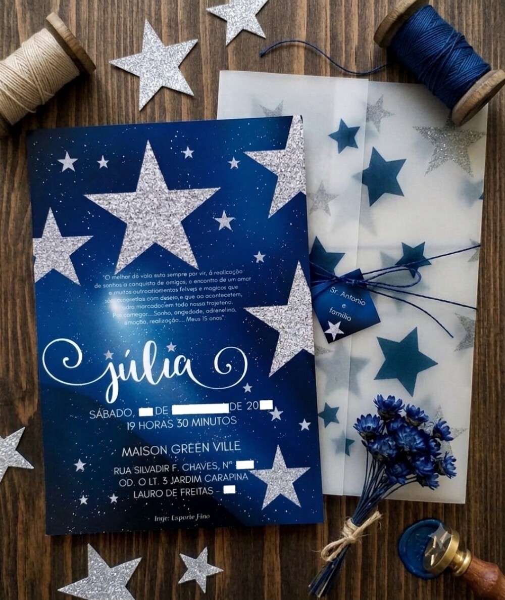 Convite 15 Anos Tema Galáxia e Estrelas