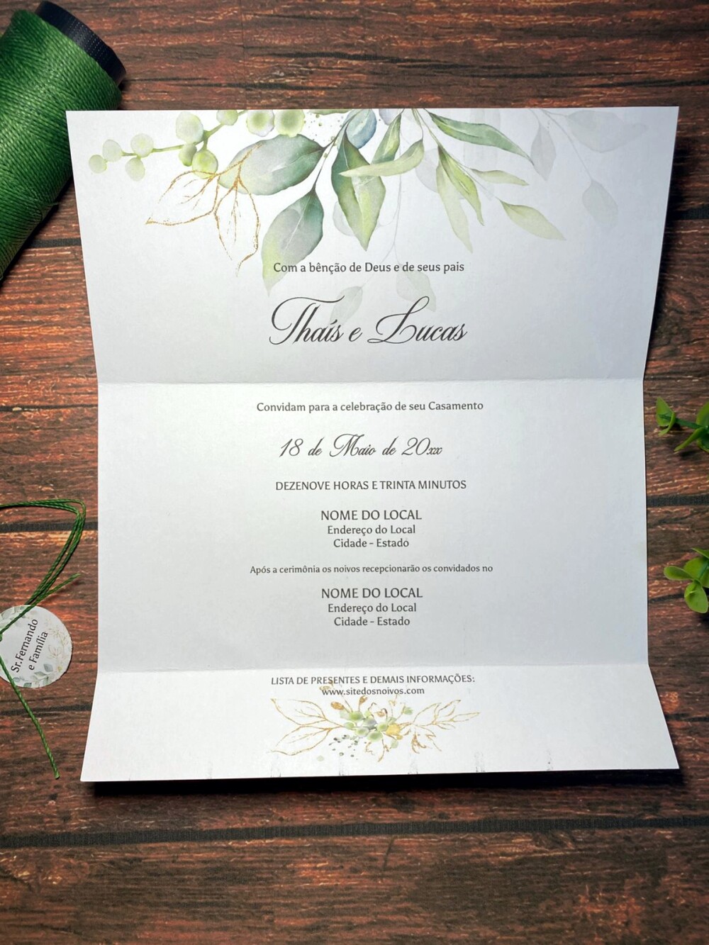 Convite de Casamento Folhagem Verde Botânico