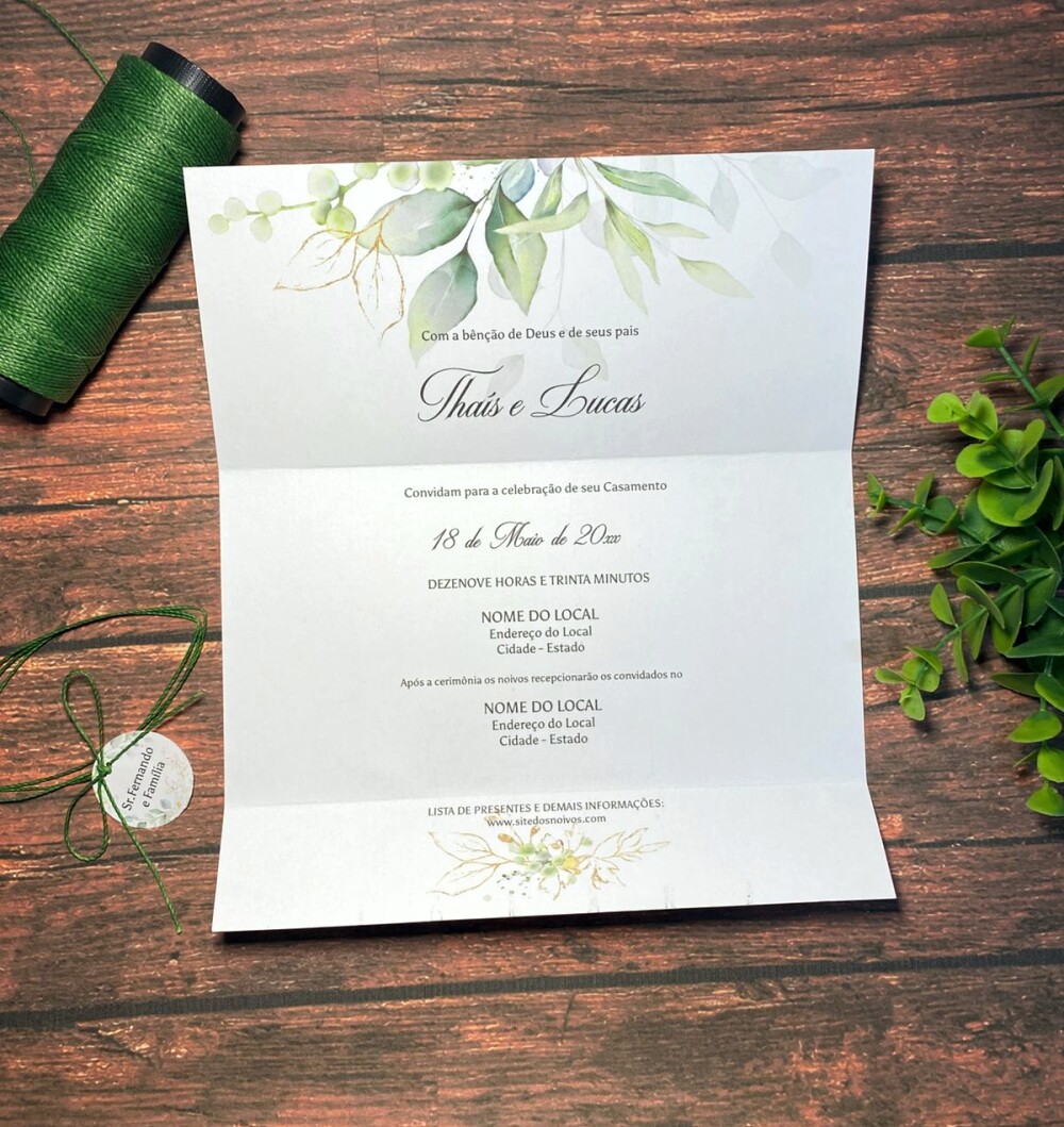 Convite de Casamento Folhagem Verde Botânico