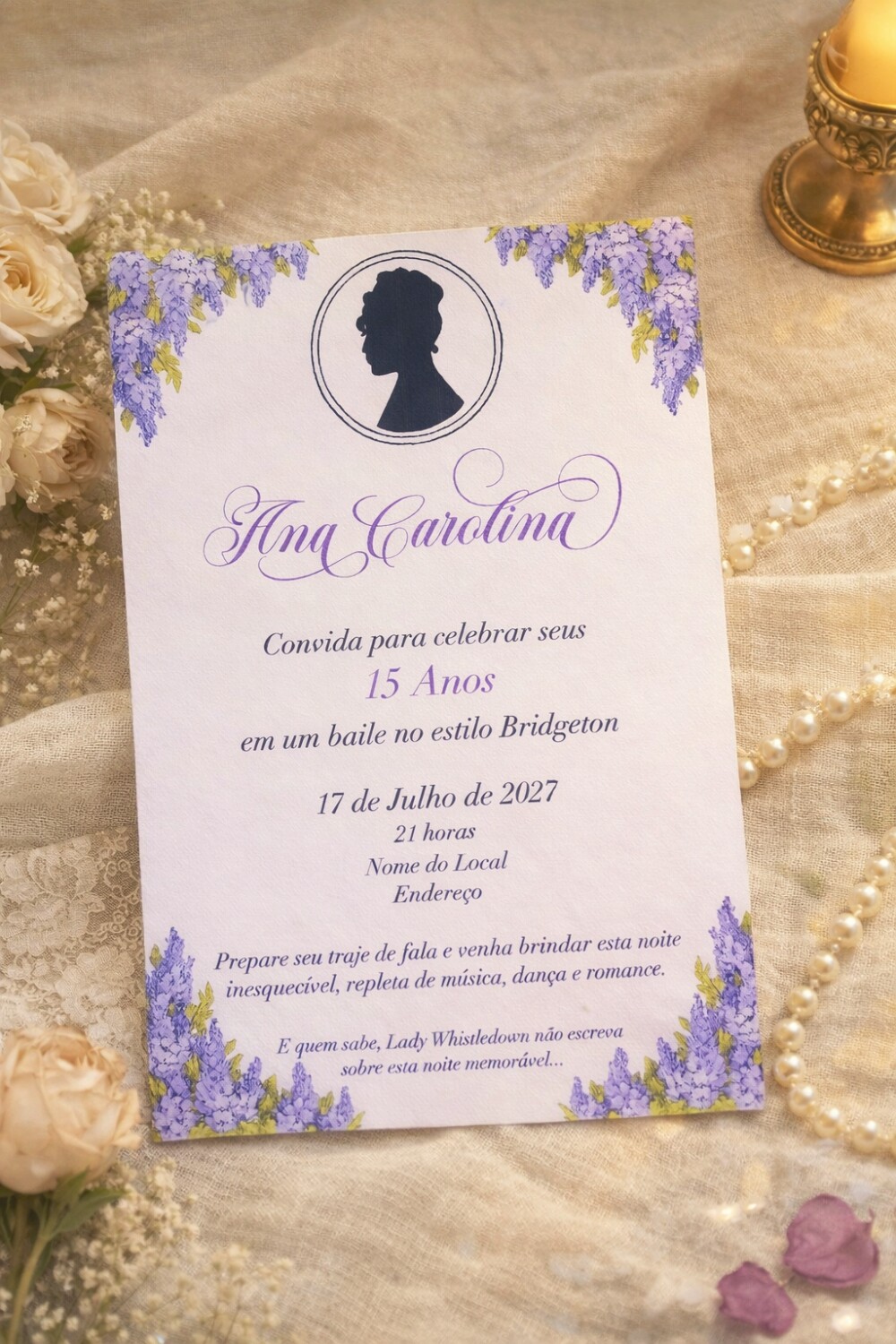 Convite 15 Anos Bridgerton Jornal Lady Whistledown com Lacre de C