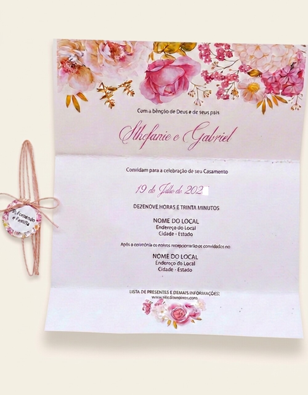 Convite de Casamento Floral Rosa Personalizado | Laços Perfeitos