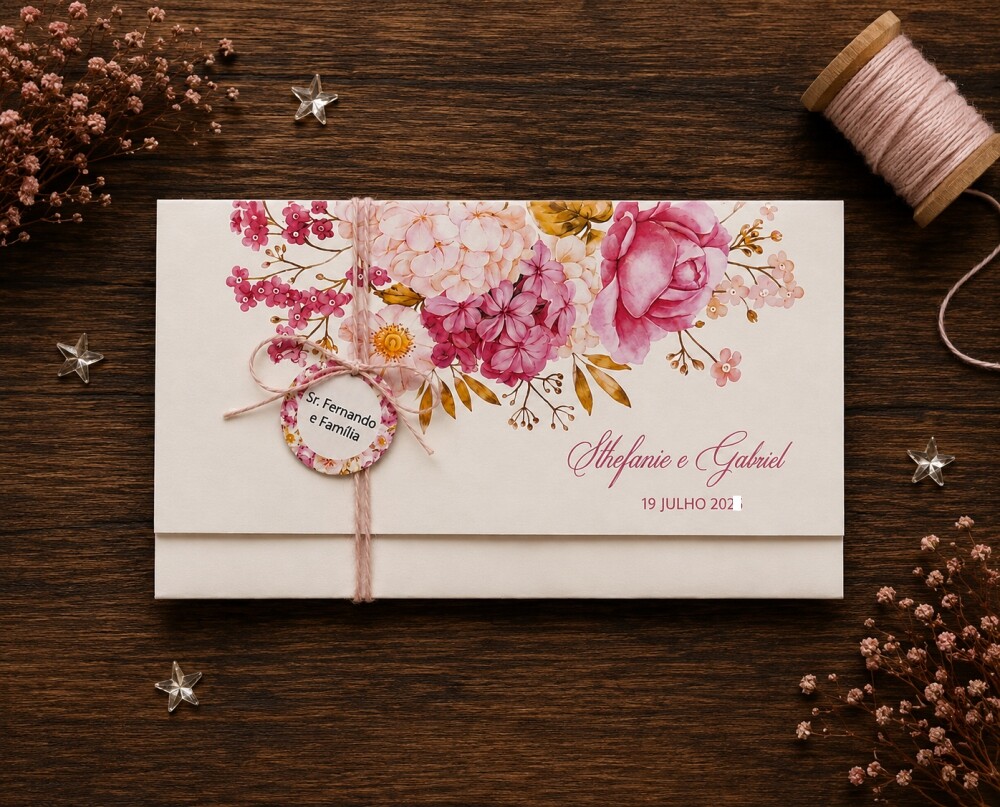 Convite de Casamento Floral Rosa Personalizado | Laços Perfeitos