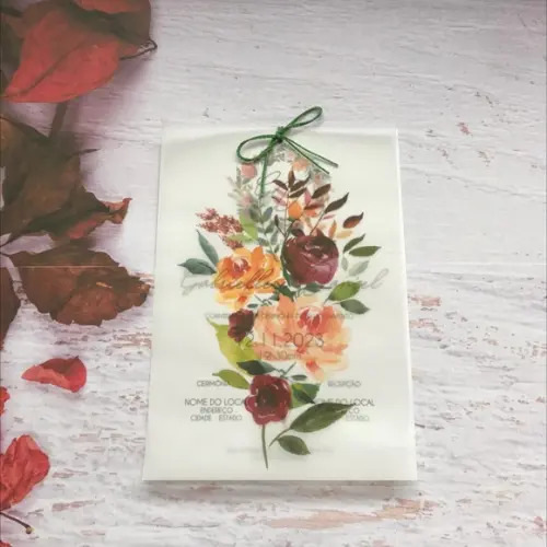 Convite Casamento com Vegetal Floral Páprika/marsala