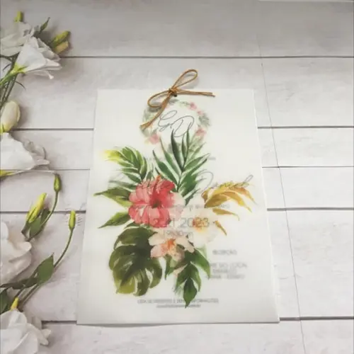 Convite de Casamento Papel Vegetal Tropical Cód. 2254