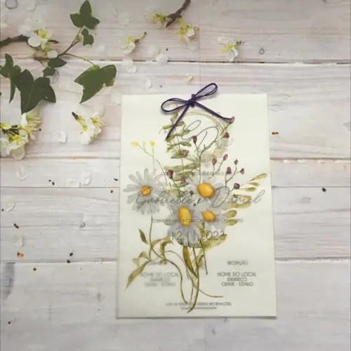 Convite de Casamento Papel Vegetal com Camomila/margaridas
