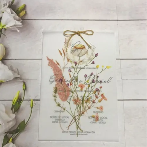 Convite de Casamento Papel Vegetal com Flores do Campo
