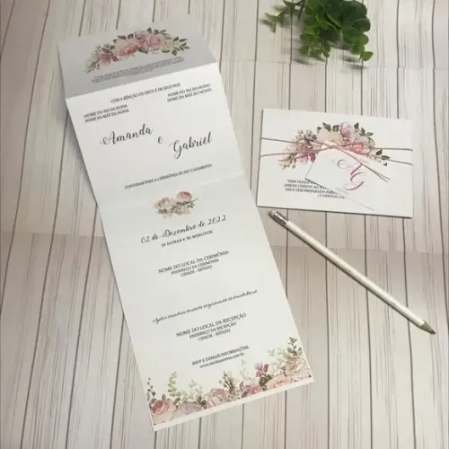 Convite de Casamento Floral Rosé