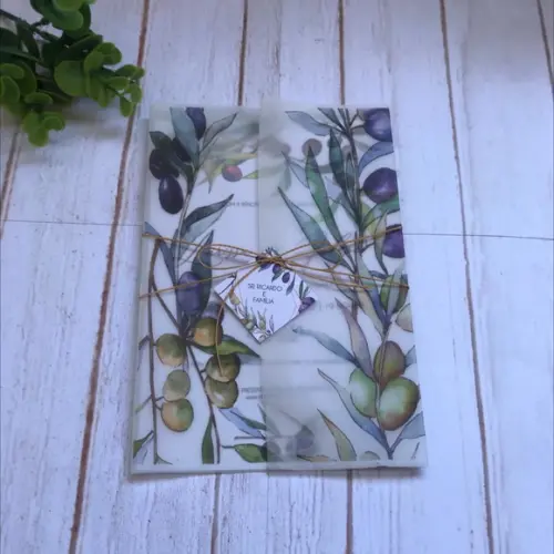 Convite de Casamento Papel Vegetal Folha da Oliveira