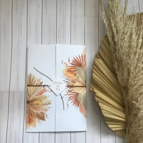 Convite de Casamento Folhas Terracota