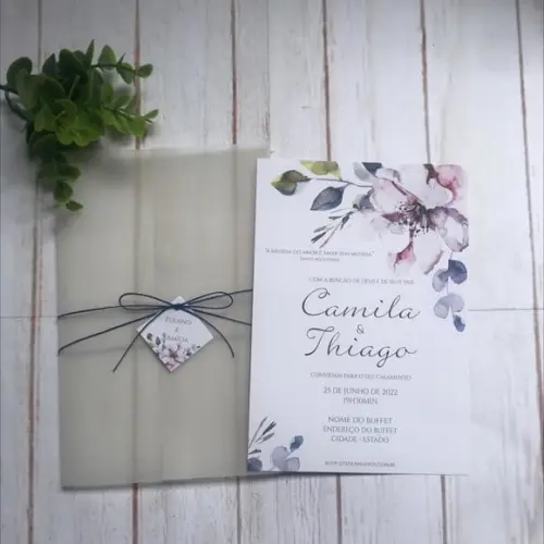 Convite de Casamento Papel Vegetal Floral Lavanda e Rosé