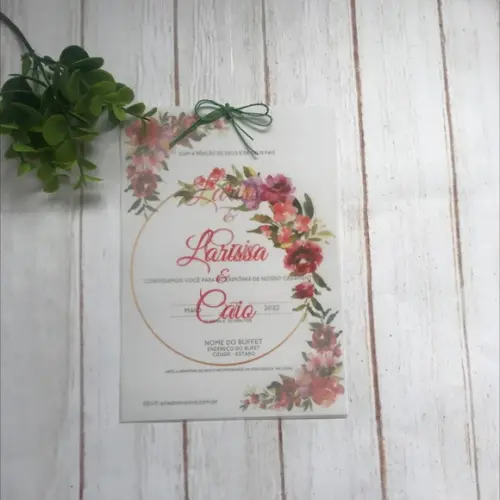 Convite de Casamento Papel Vegetal Floral Marsala e Lilás