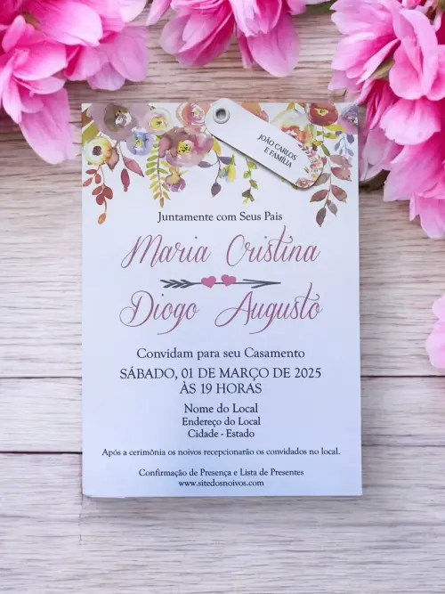Convite de casamento com brasão floral