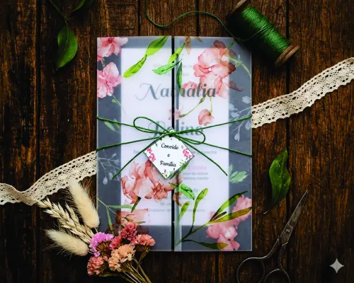 Convite de Casamento Papel Vegetal com Orquídeas