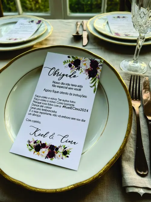 Cartão Agradecimento de Mesa Casamento Floral Marsala