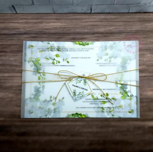 Convite de Casamento com Papel Vegetal e Orquídeas Branca