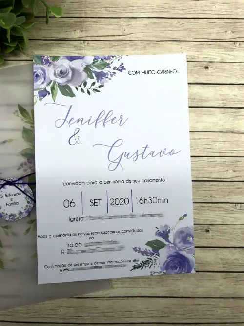 Convite De Casamento Floral Lilás E Lavanda Aquarela