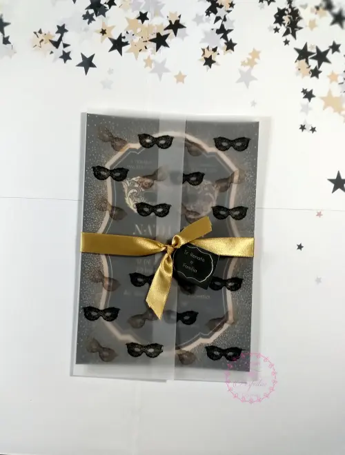 Convite 15 Anos Baile De Máscaras Preto E Dourado Luxo