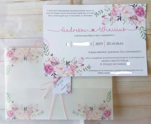 Convite Casamento Marsala e Rose Floral Com Envelope Vegetal E Ta