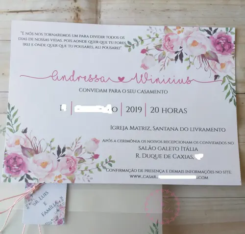 Convite Casamento Marsala e Rose Floral Com Envelope Vegetal E Ta