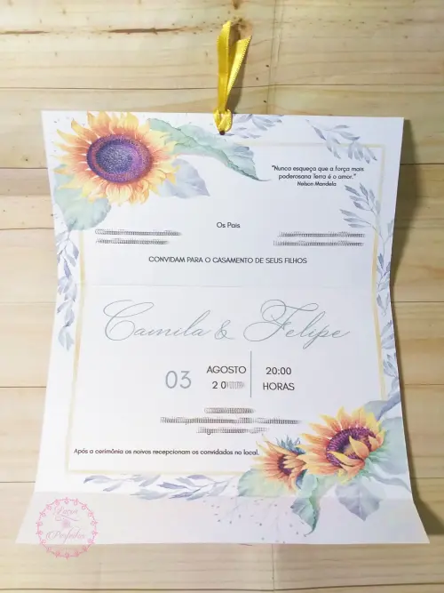 Convite De Casamento Girassol Rústico Campo E Aquarela