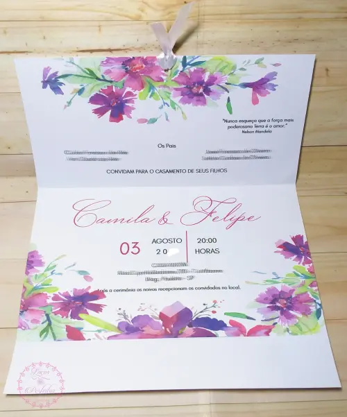Convite De Casamento Floral Magenta E Fúcsia Aquarela