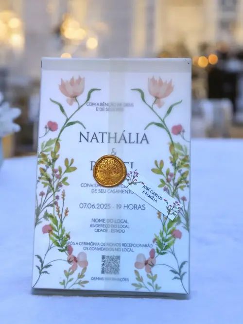 Convite de Casamento Translúcido floral Wildflower com Lacre de Cera