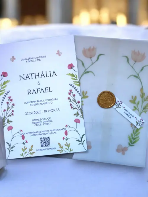 Convite de Casamento Translúcido floral Wildflower com Lacre de