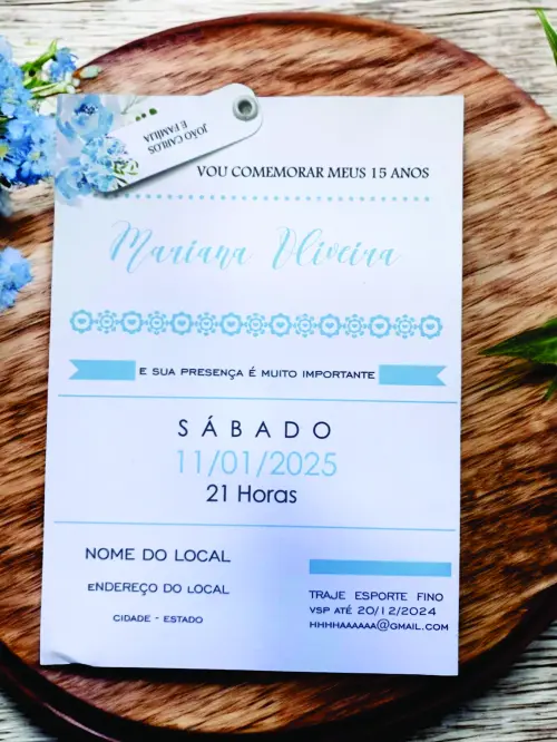 Convite 15 anos floral azul serenity