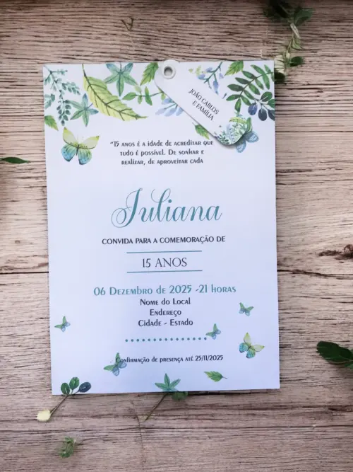 Convite de casamento folhagem envelope luva