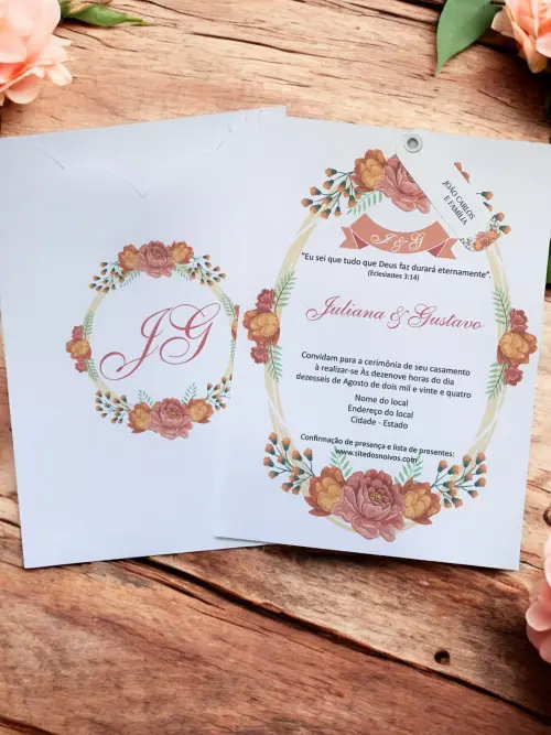 Convite de Casamento floral peach fuzz