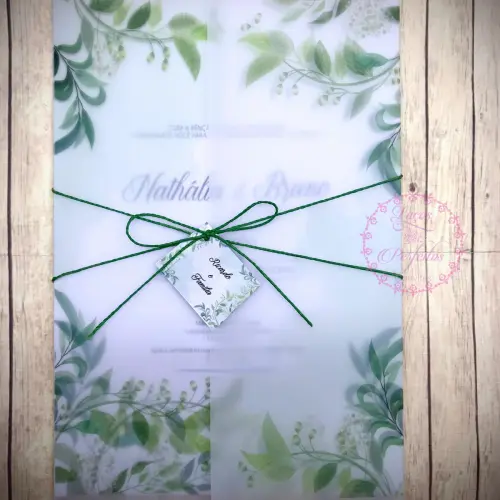 Convite de Casamento Papel Vegetal Folhagens