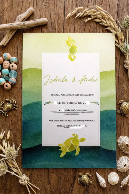 Convite Casamento papel vegetal  Animais Marinhos