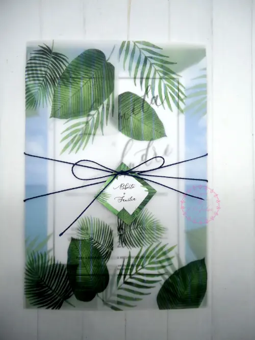 Convite de Casamento papel vegetal Praia Tropical