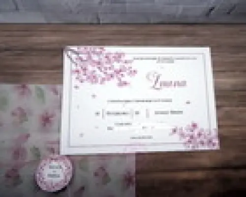 Convite de 15 Anos Cerejeira Sakura com Envelope Translúcido
