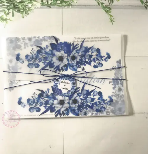 Convite De Casamento Floral Azul Real