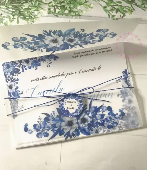 Convite De Casamento Floral Azul Real