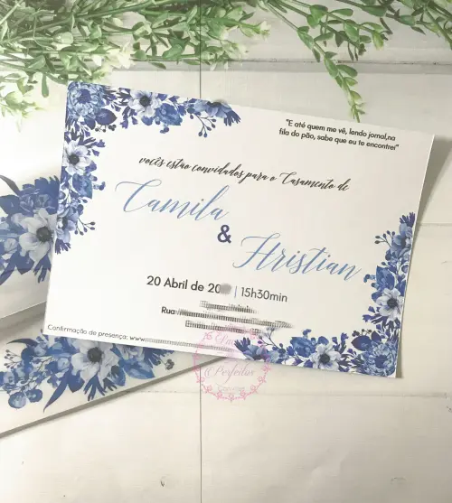 Convite De Casamento Floral Azul Real